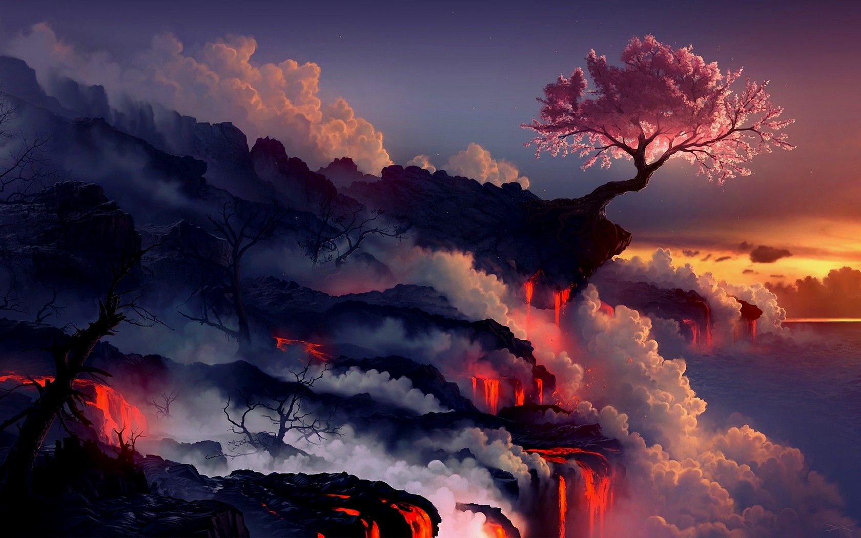 Albero fiorito su vulcano lava, 1680x1050 HD Ready, Acer Nitro