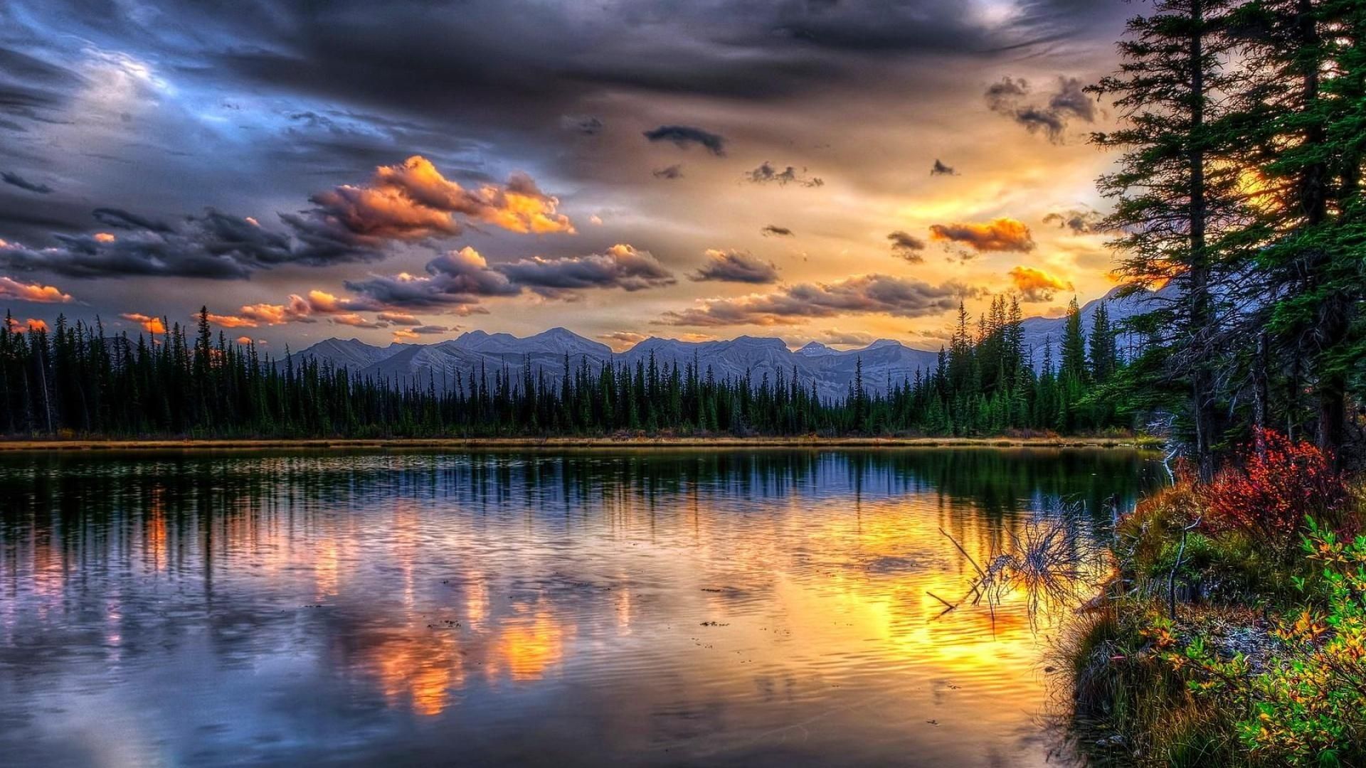 Tramonto lago con montagne, 1920x1080 Full HD, Desktop