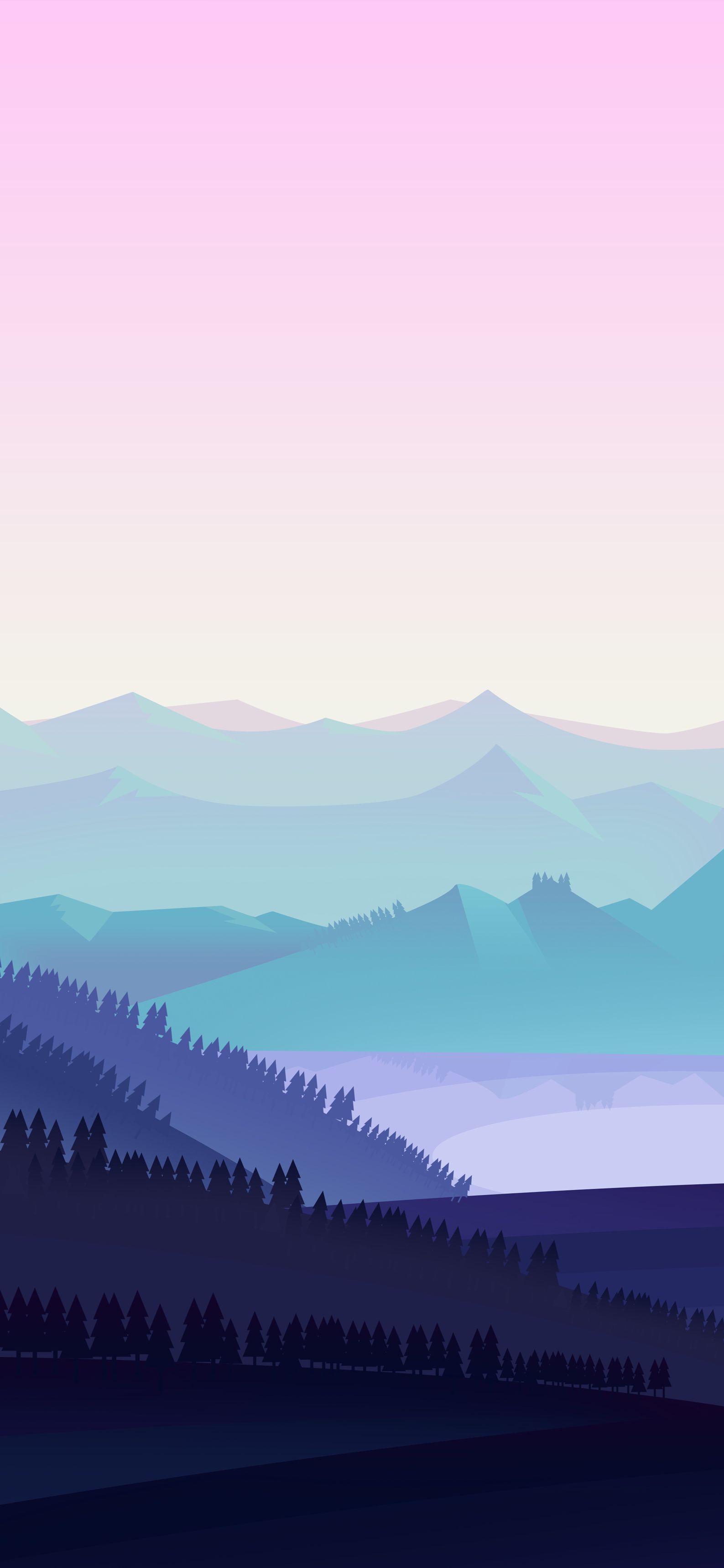 Paesaggio montano minimalista pastello, 1587x3436 Verticale, iPhone Pro