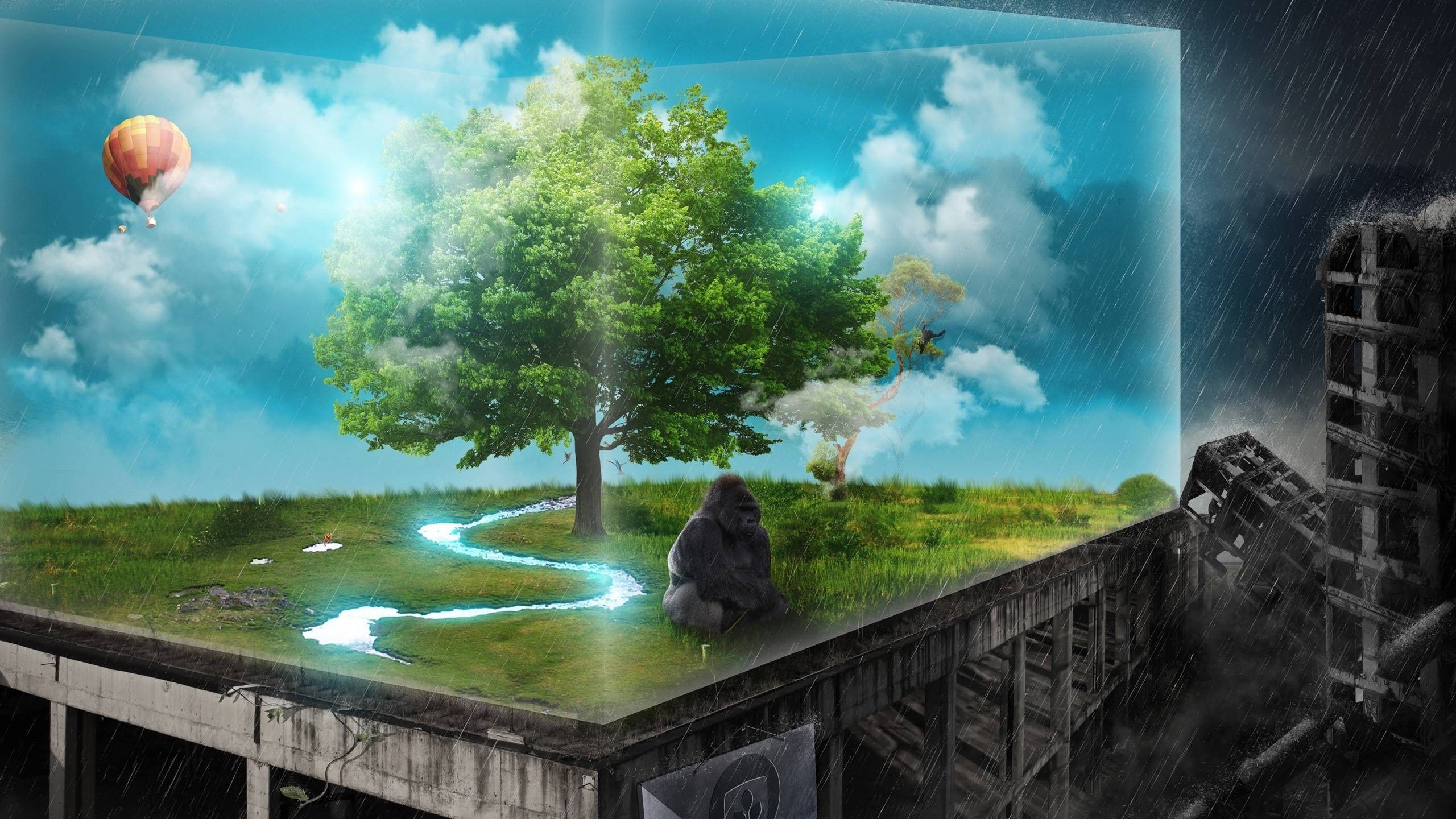Gorilla seduto vicino albero surreale, 2560x1440 1440p, Desktop