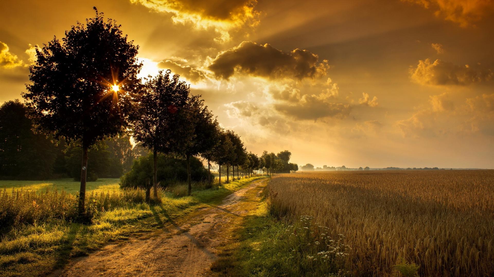 strada di campagna al tramonto, 1920x1080 1080p, Laptop