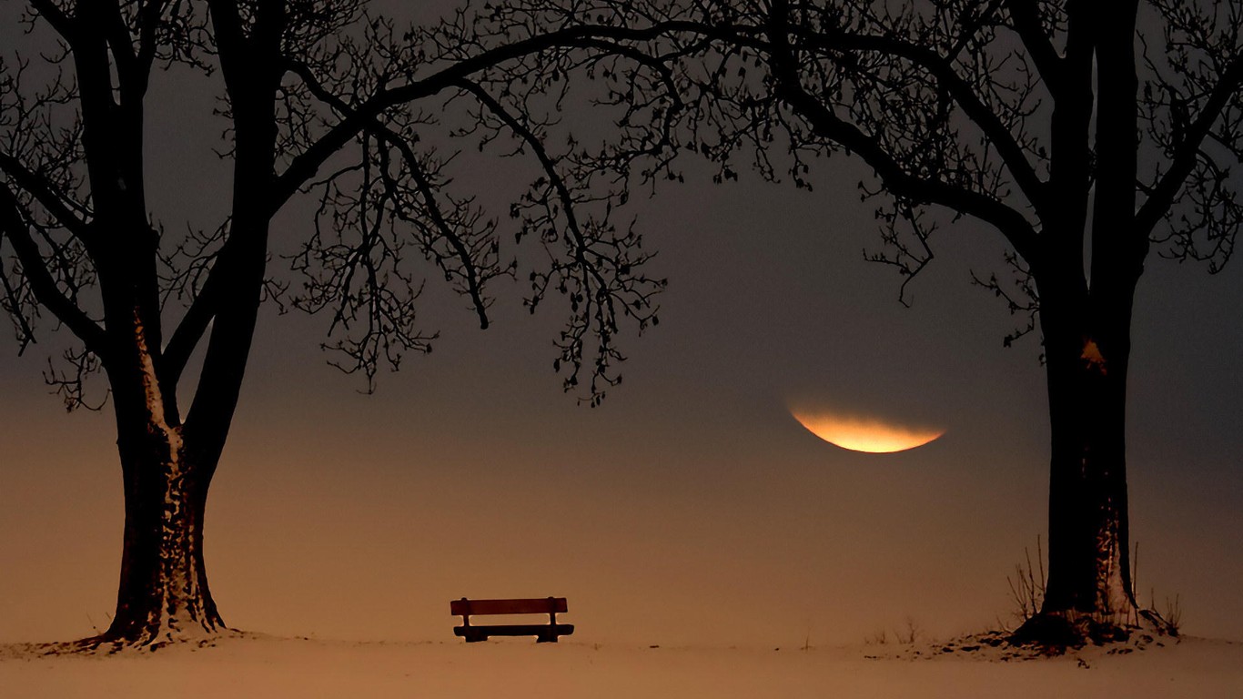 Panchina alberi luna crescente, 1366x768 HD, PC Desktop
