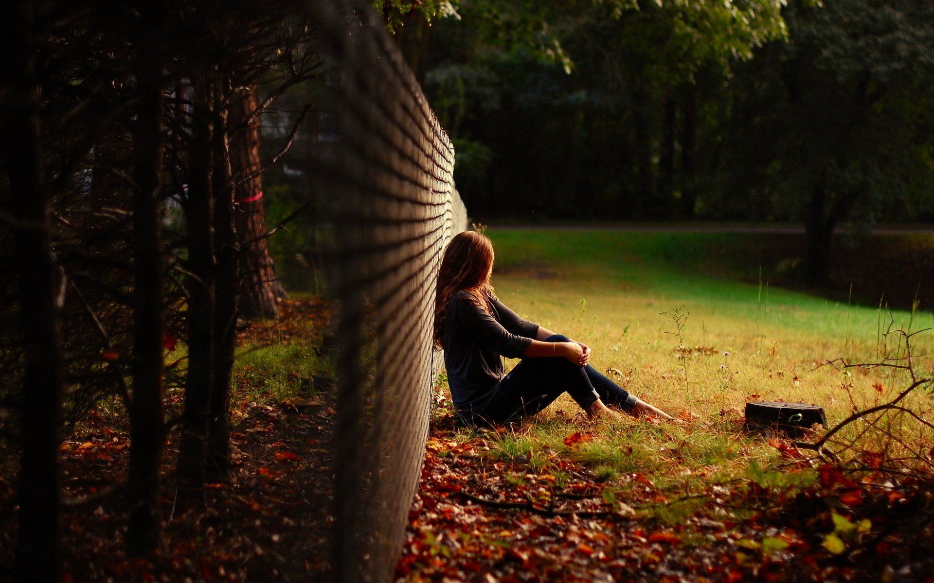 Donna seduta sola nel bosco, 1920x1200 Full HD+ WUXGA, Laptop