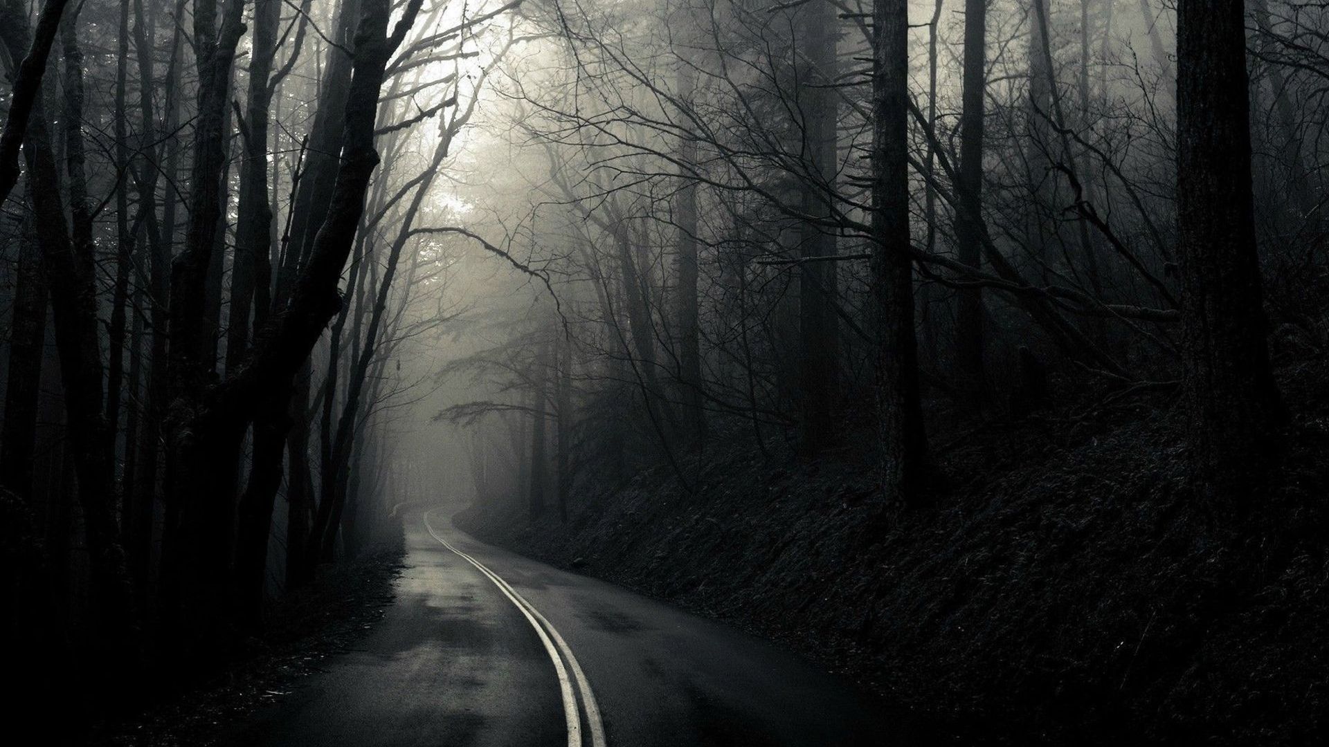 Strada scura nella nebbia, 1920x1080 Full HD, Desktop