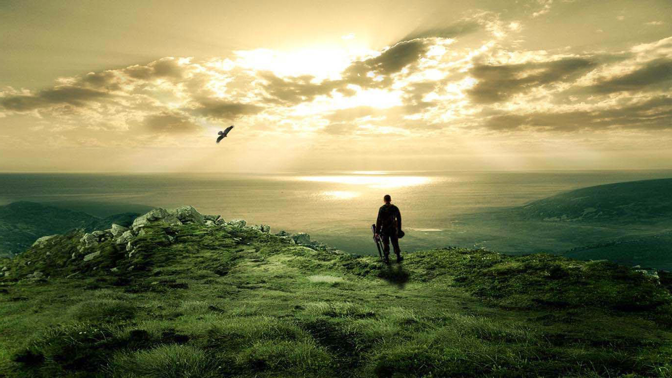 figura solitaria collina tramonto, 1366x768 720p, Laptop