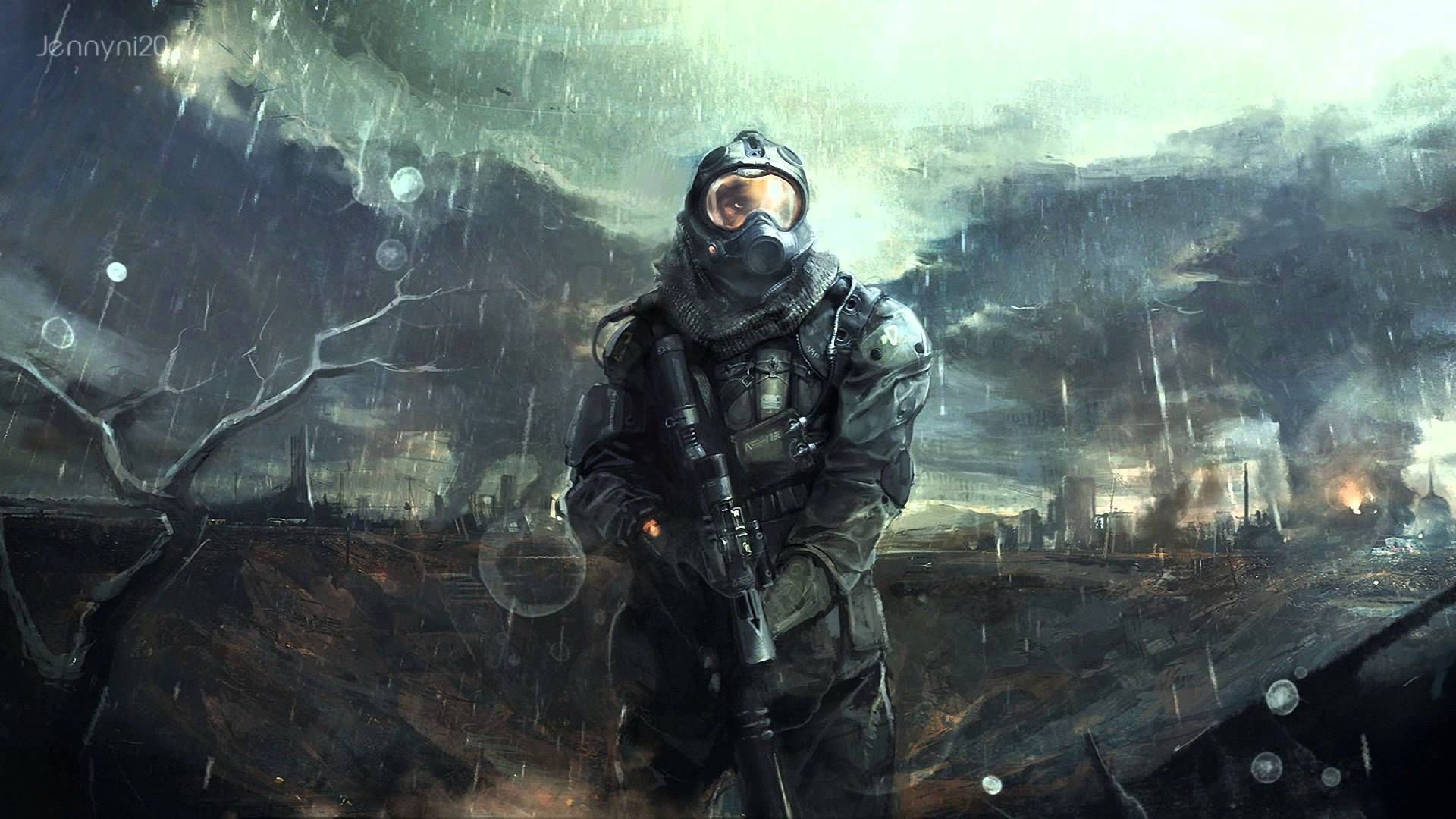 Soldato maschera antigas rovine, 1920x1080 Full HD, PC Desktop