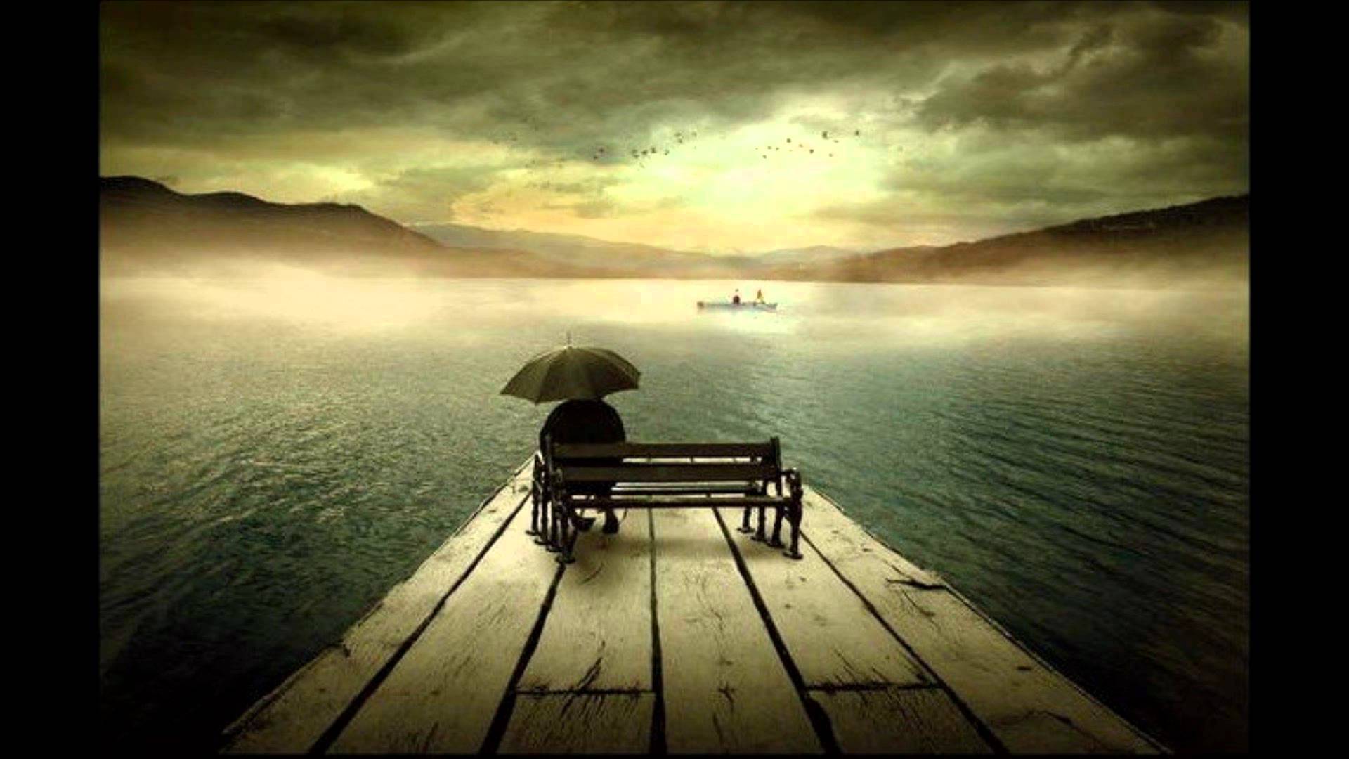 Molo solitario con ombrello, 1920x1080 Full HD, Desktop