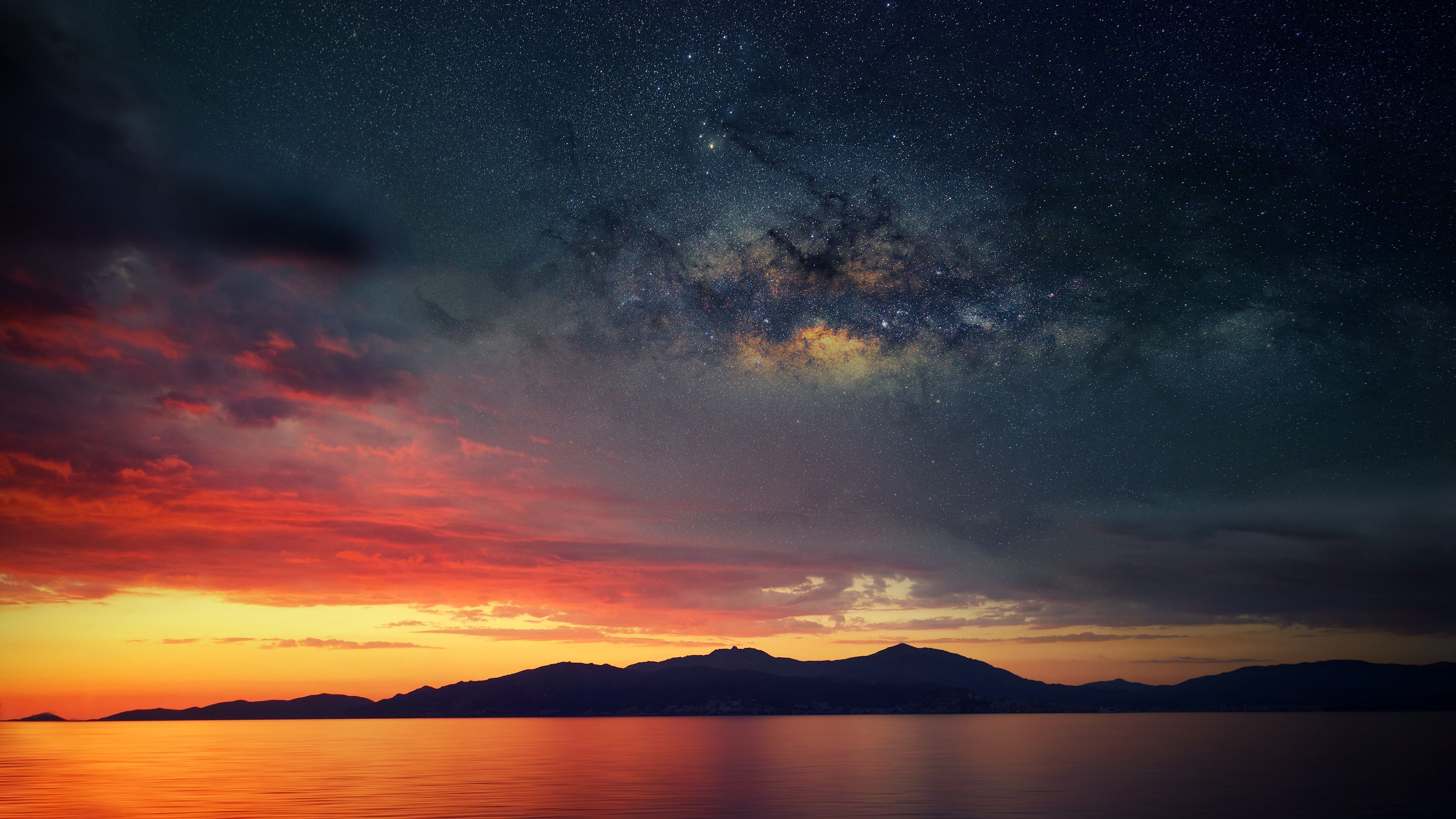 Tramonto con via lattea sul mare, 3840x2160 4K Ultra HD, Monitor 4K