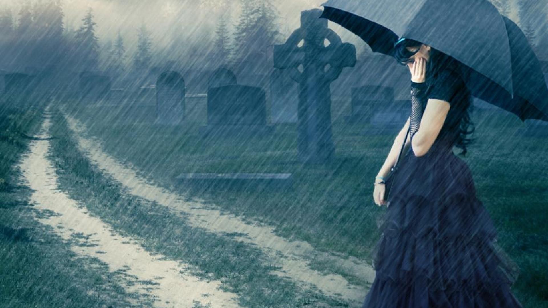 Ragazza con ombrello in cimitero, 1920x1080 Full HD, PC