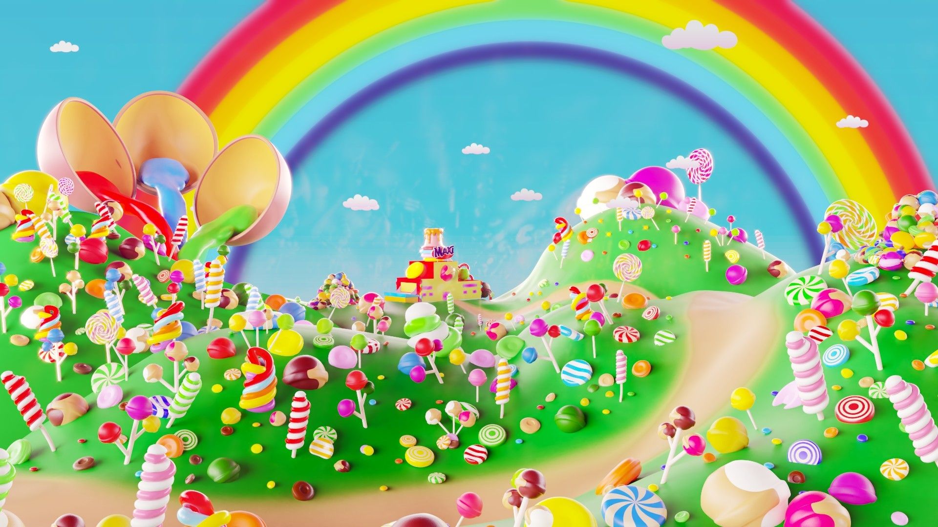 Paese dei Dolci, arcobaleno e caramelle, 1920x1080 1080p, PC Desktop
