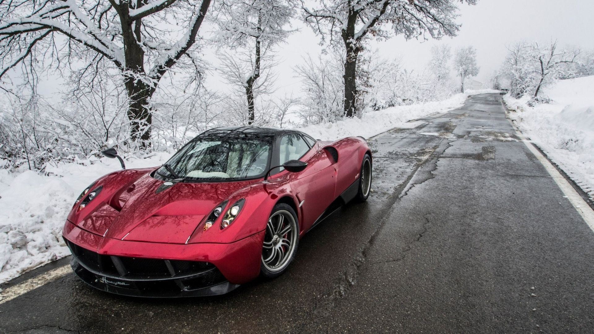 Pagani Huayra rossa neve, 1920x1080 Full HD, PC