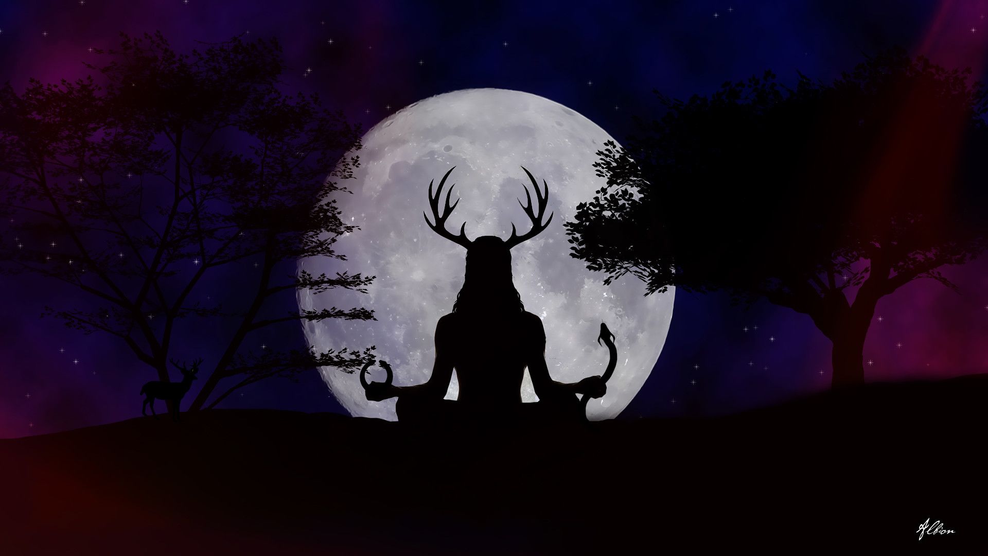 Figura cornuta silhouette luna piena, 1920x1080 Full HD 1080p, Desktop