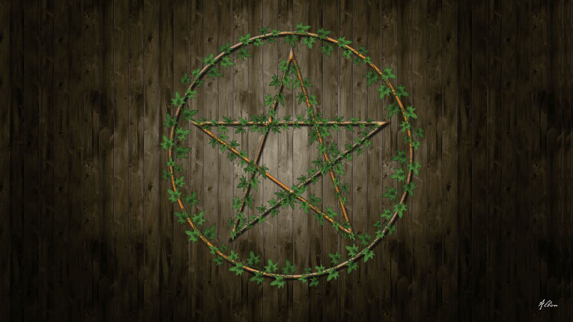 Pentagramma con edera su legno, 1920x1080 Full HD, Desktop