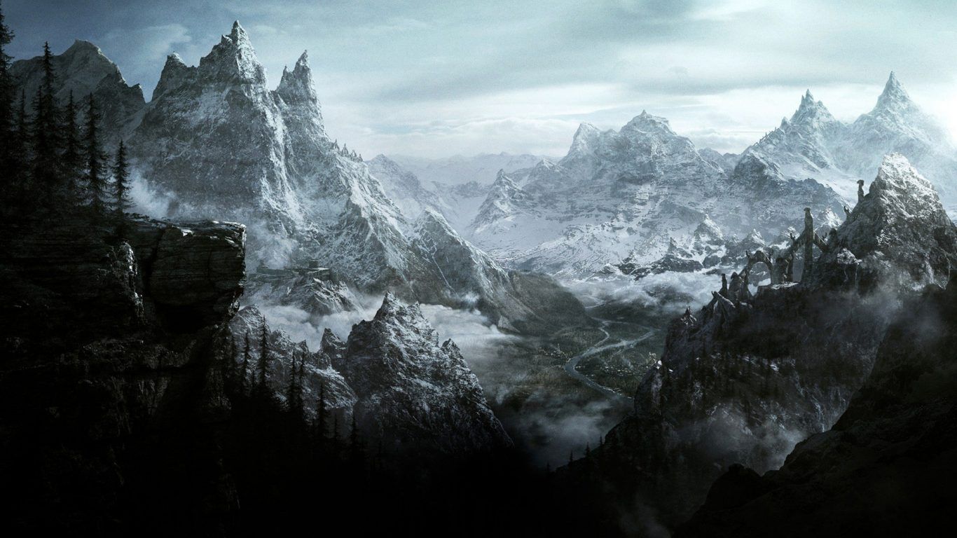 Montagne innevate scenario Skyrim, 1366x768 HD, PC Desktop