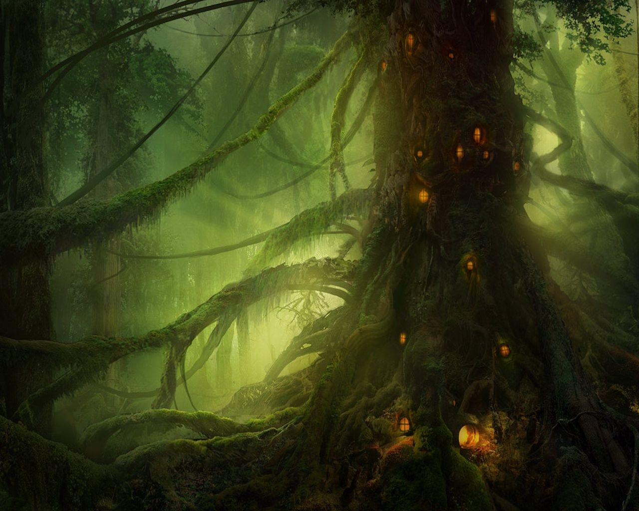 Foresta mistica con lanterne, 1280x1024 720p, MacBook Air