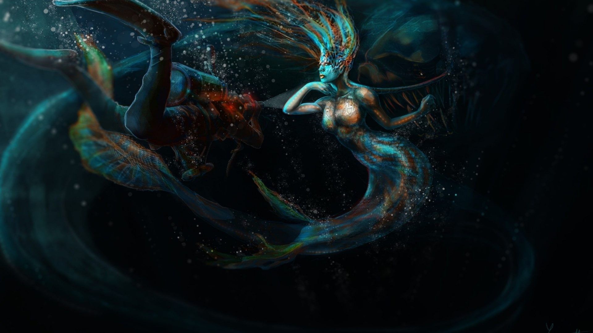 Sirena fantasy oceano scuro, 1920x1080 1080p, PC