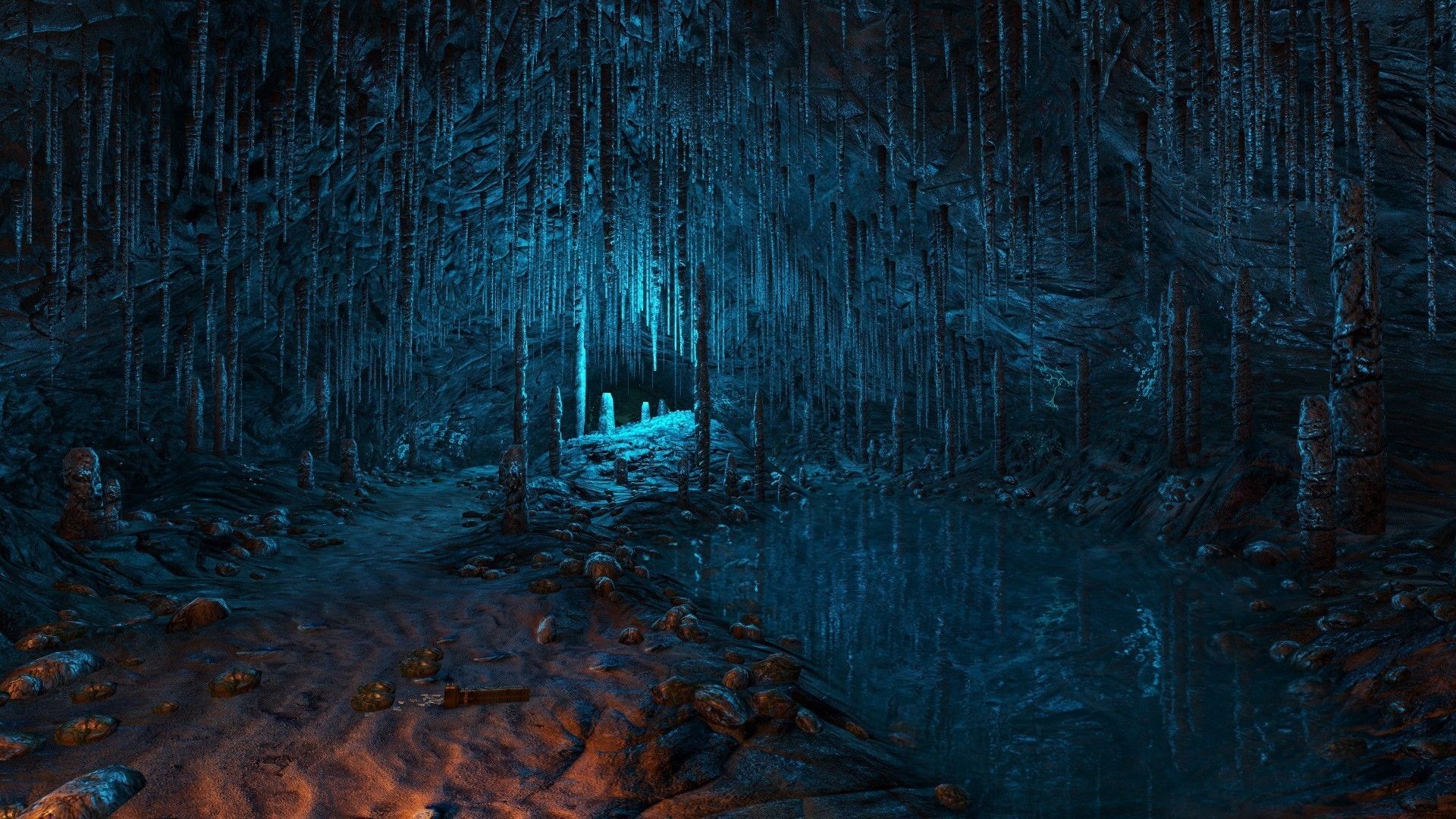 Grotta buia con acqua, 1920x1080 Full HD, Desktop