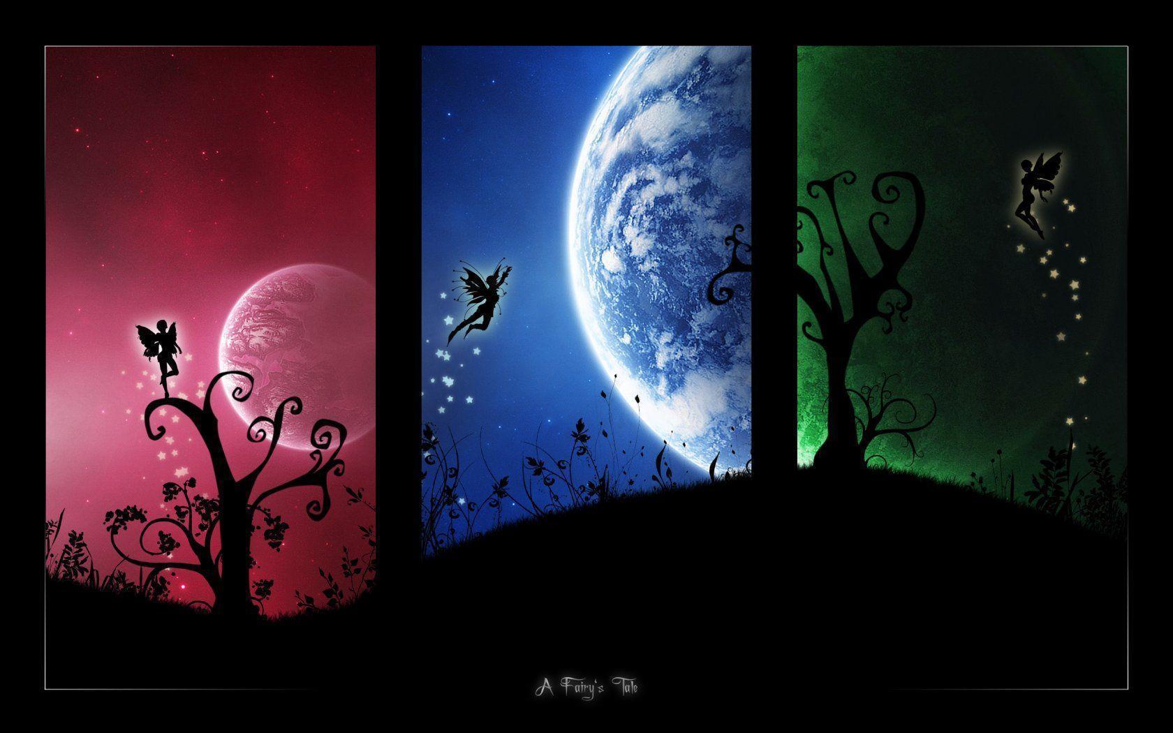 Fate silhouette tre pannelli colorati, 1680x1050 900p, Laptop