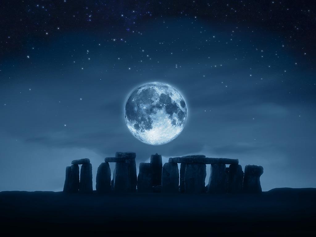 Stonehenge sotto luna piena notturna, 1024x768 HD, Laptop