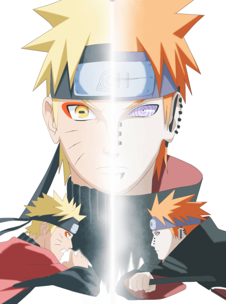 Naruto e Pain, split face, 770x1037 Verticale, iPhone Pro Max