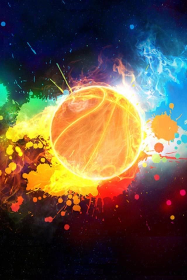 Pallone da basket infuocato colorato, 640x960 Verticale, Mobile