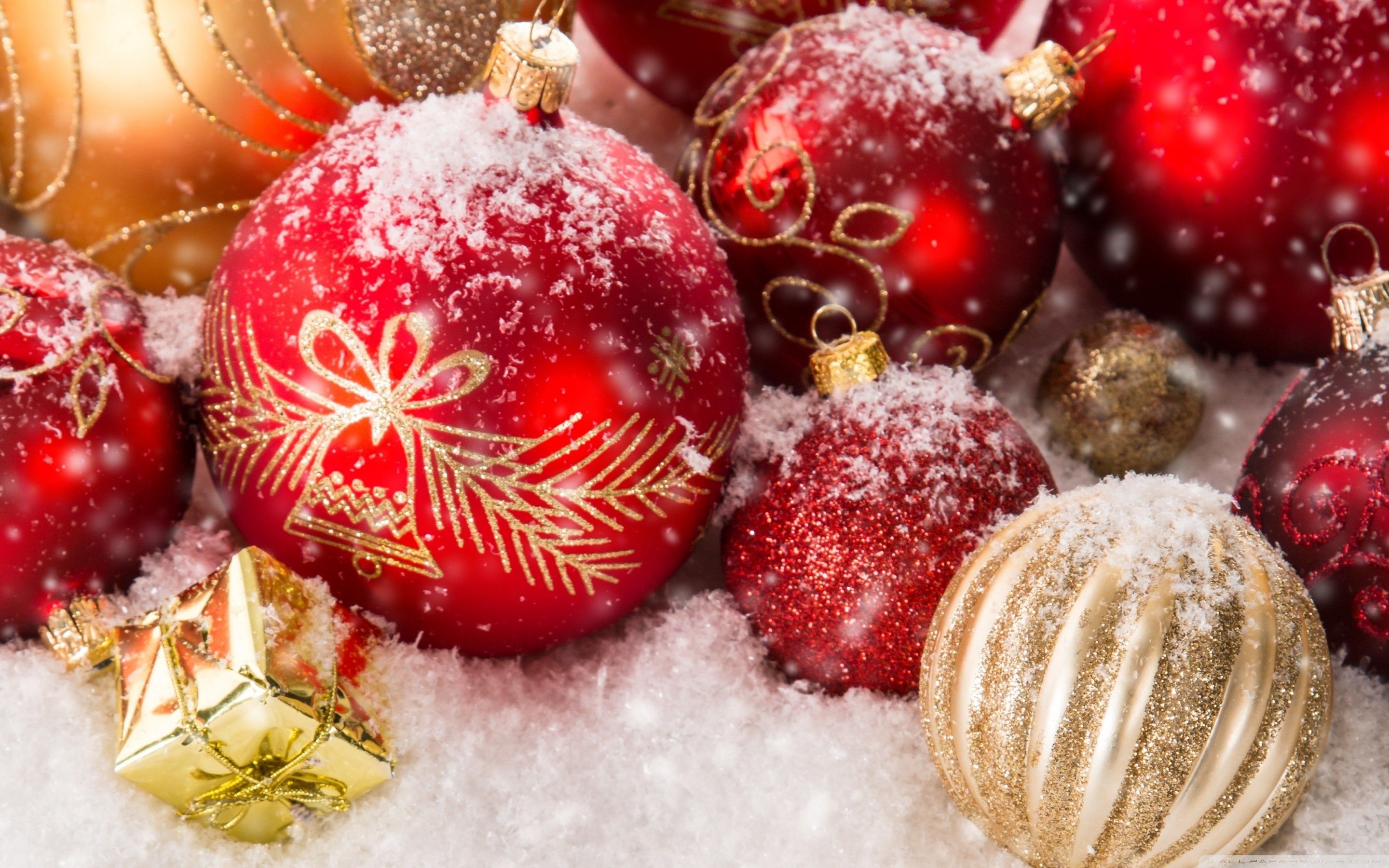 Palline di Natale rosse dorate, 2880x1800 2K, PC