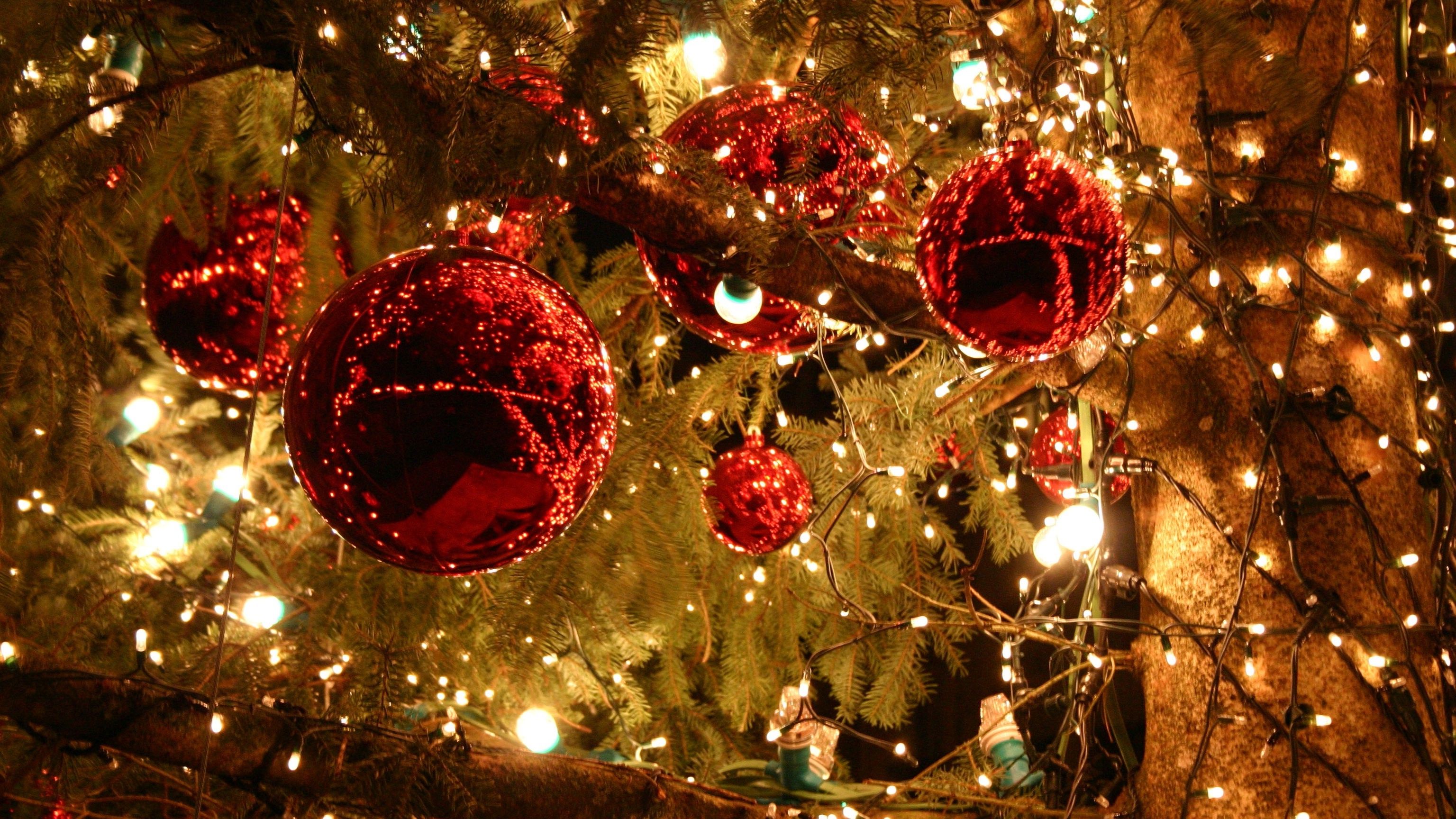 Palline di Natale rosse con luci, 3072x1728 WQXGA, PC