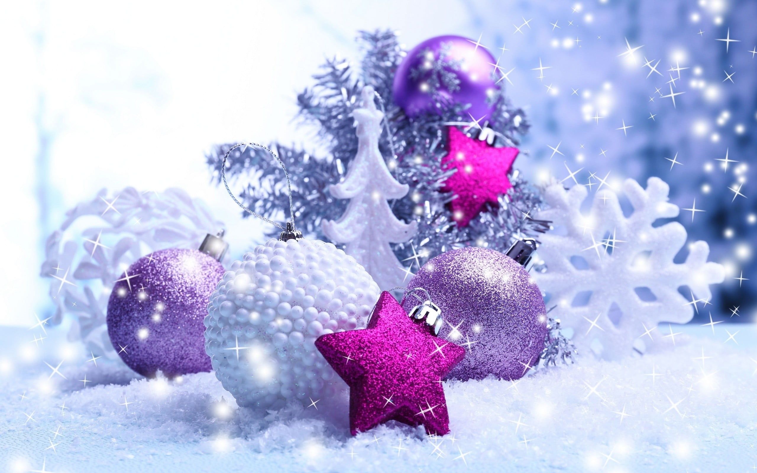 Palline di Natale viola e bianche, 2560x1600 2K+, Desktop