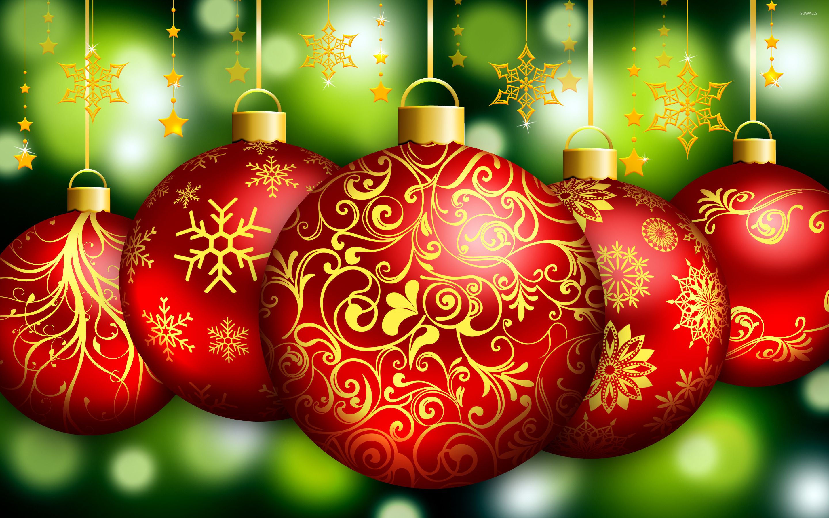 Palline di Natale rosse dorate, 2880x1800 2K, Desktop