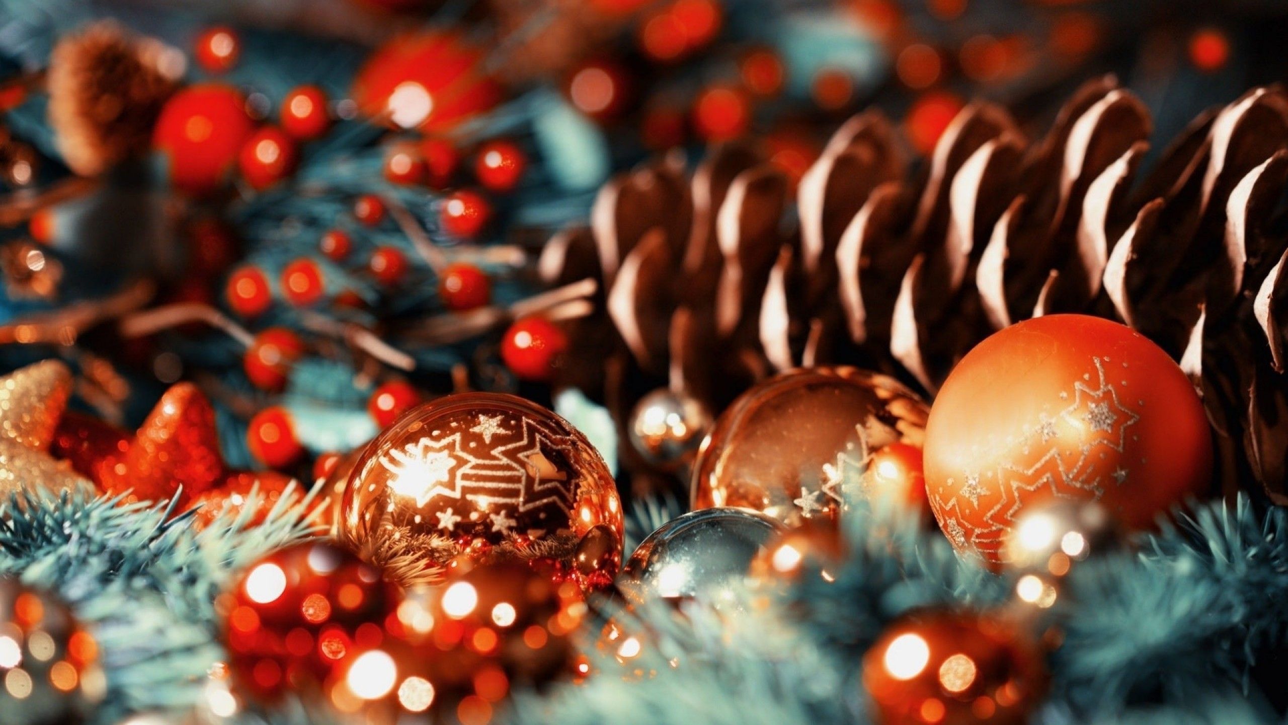 Palline di Natale rosse e dorate, 2560x1440 1440p, Desktop