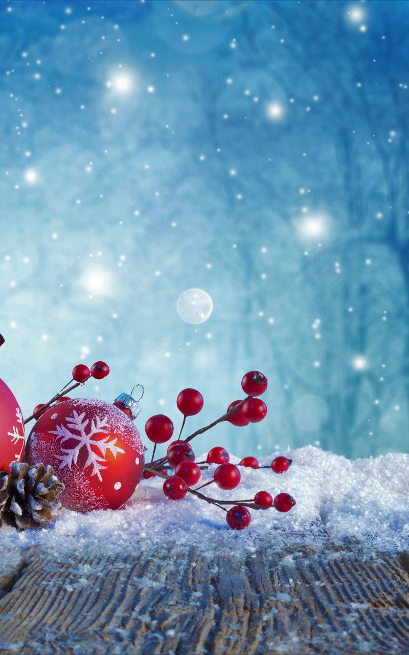 Palline di Natale rosse nella neve, 800x1280 Full HD Verticale, iPhone