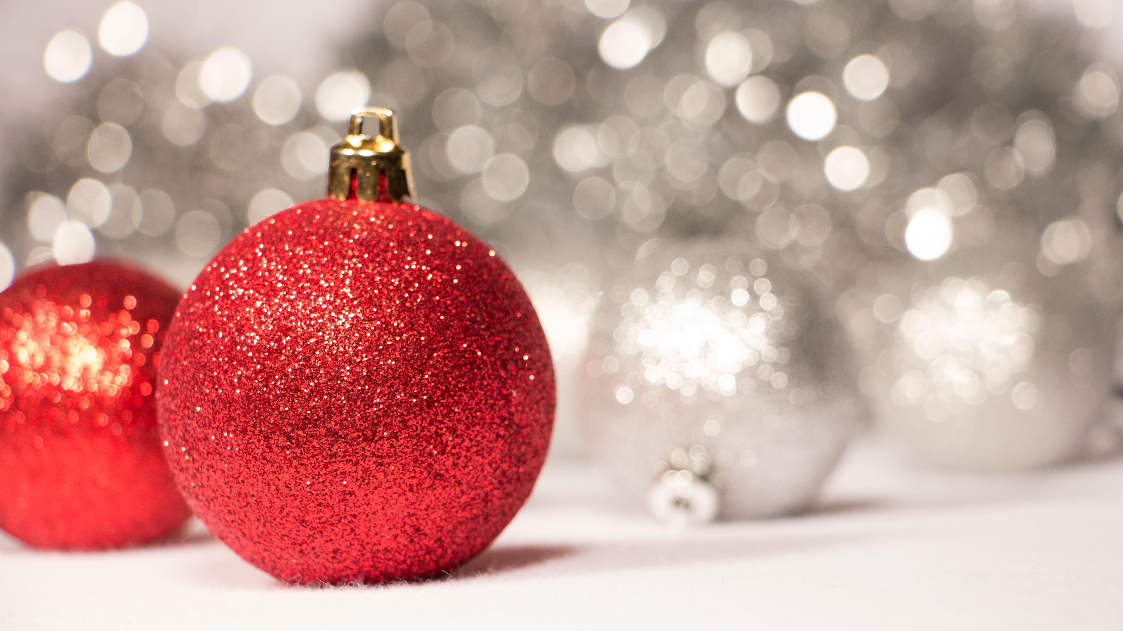 Palline di Natale rosse glitter, 3840x2160 4K, Desktop 4K