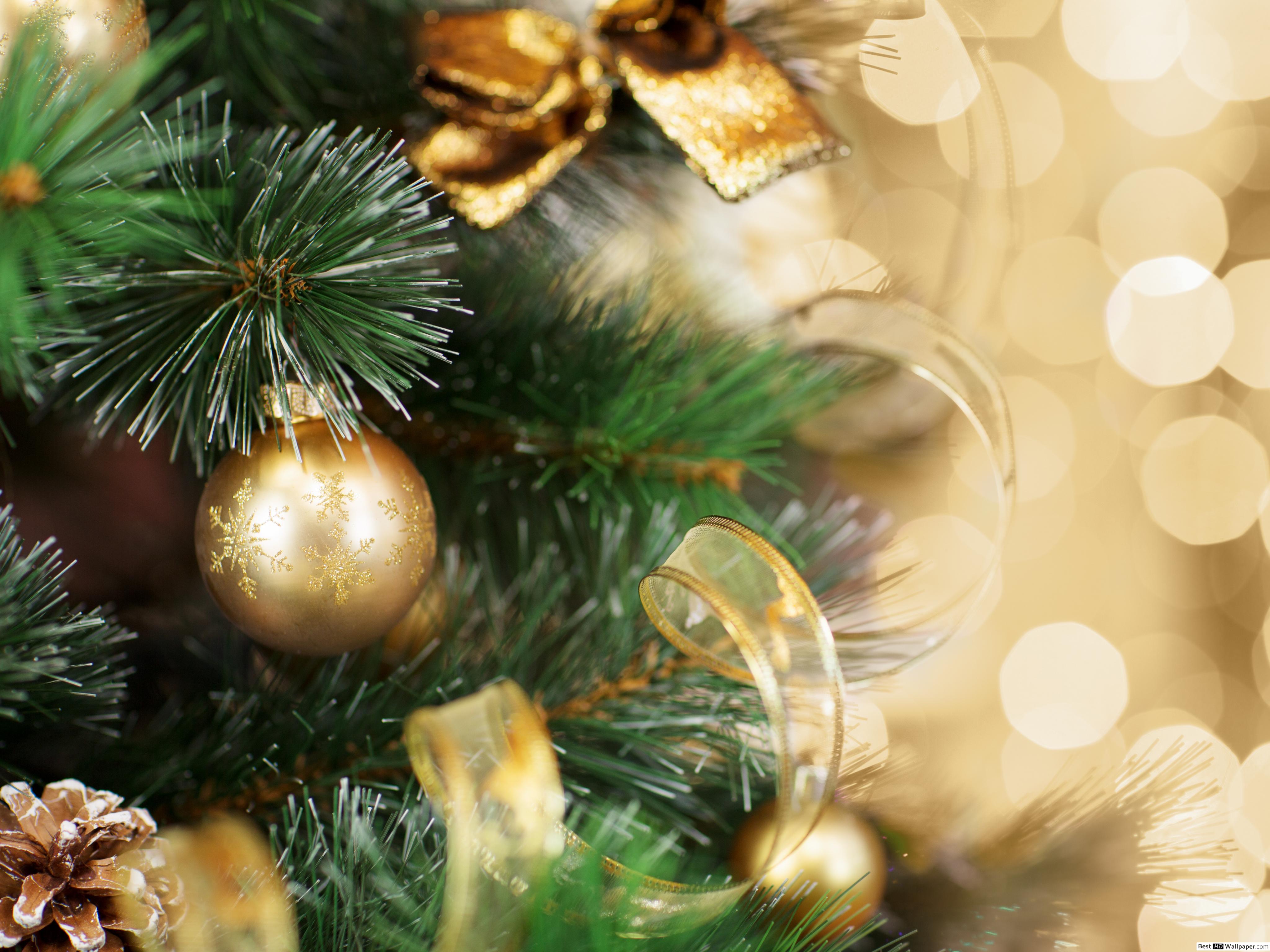 Palline dorate albero di Natale, 4096x3072 4K Ultra HD, Monitor 4K