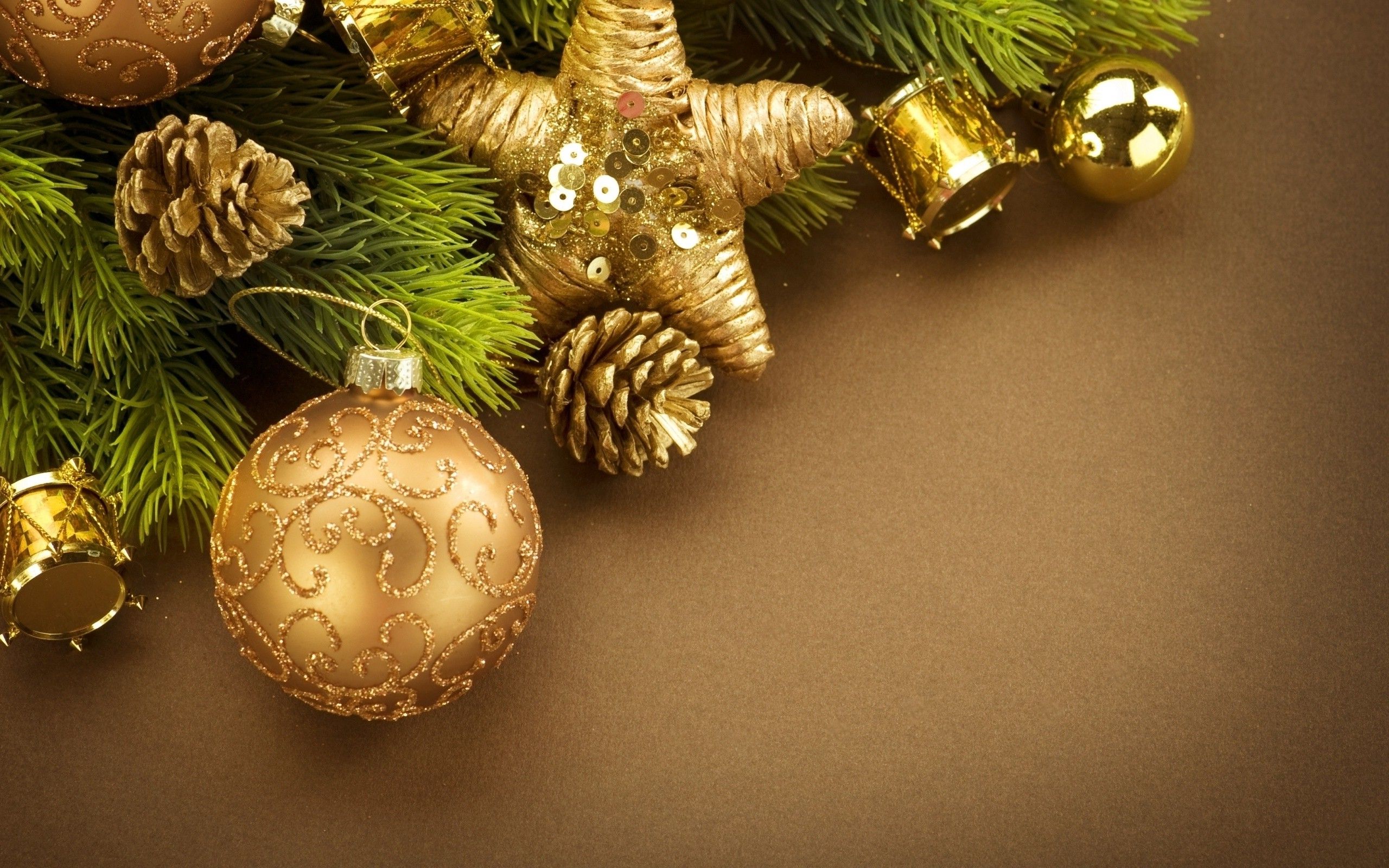 Palline dorate e pigne natalizie, 2560x1600 WQXGA, PC