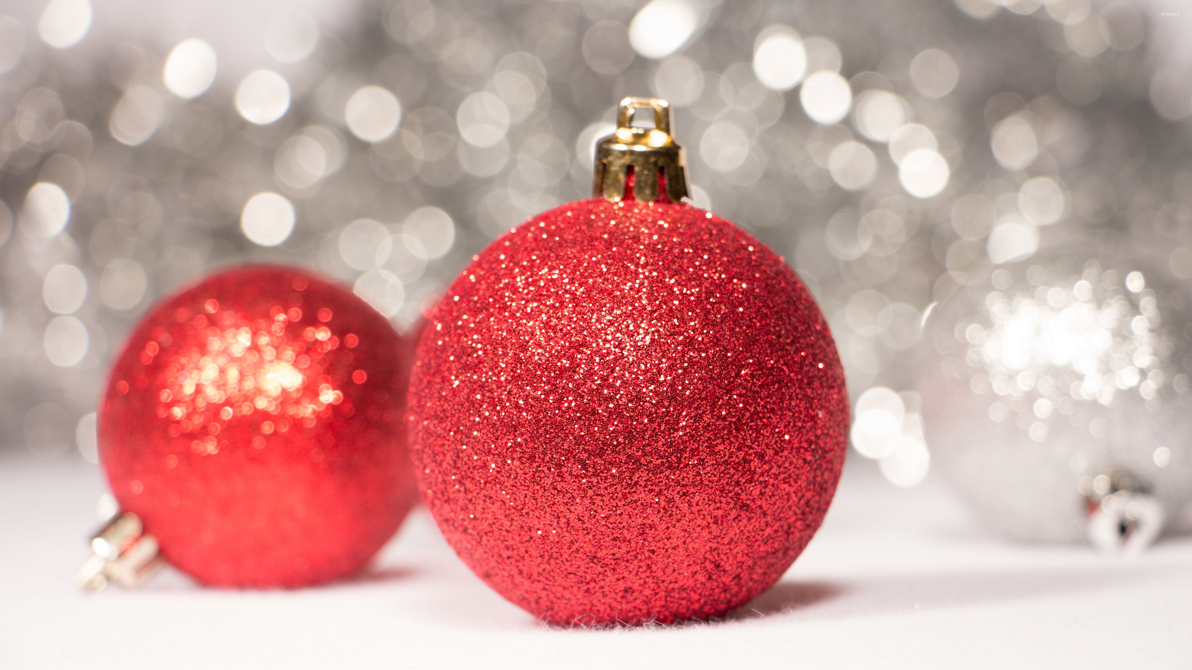 Palline di Natale rosse glitterate, 3840x2160 4K, Monitor 4K