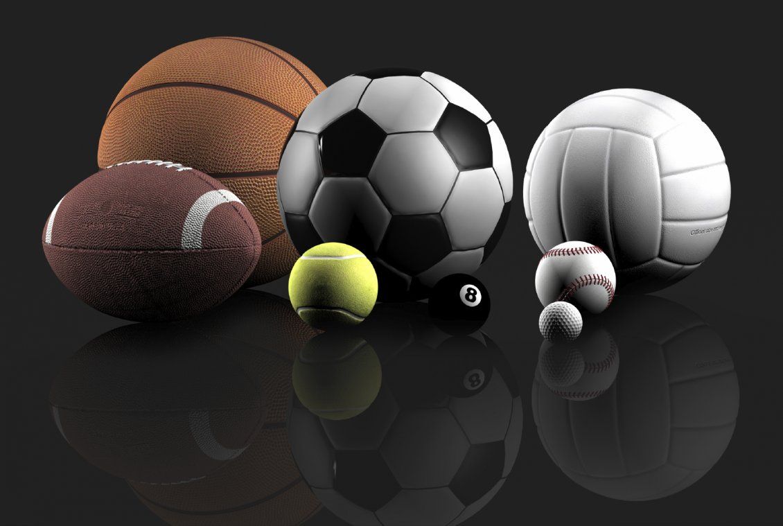 Palloni sportivi vari sfondo scuro, 1130x759 HD, Desktop