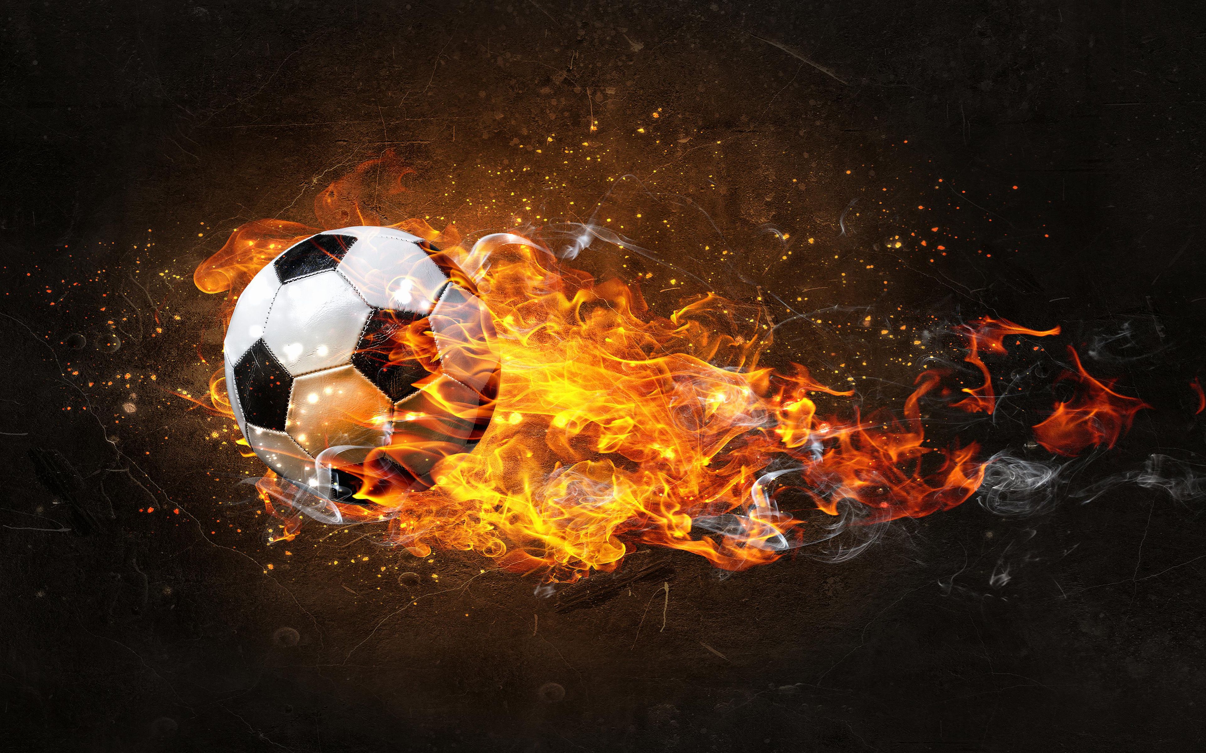 Pallone da calcio in fiamme, 3840x2400 4K, Desktop 4K