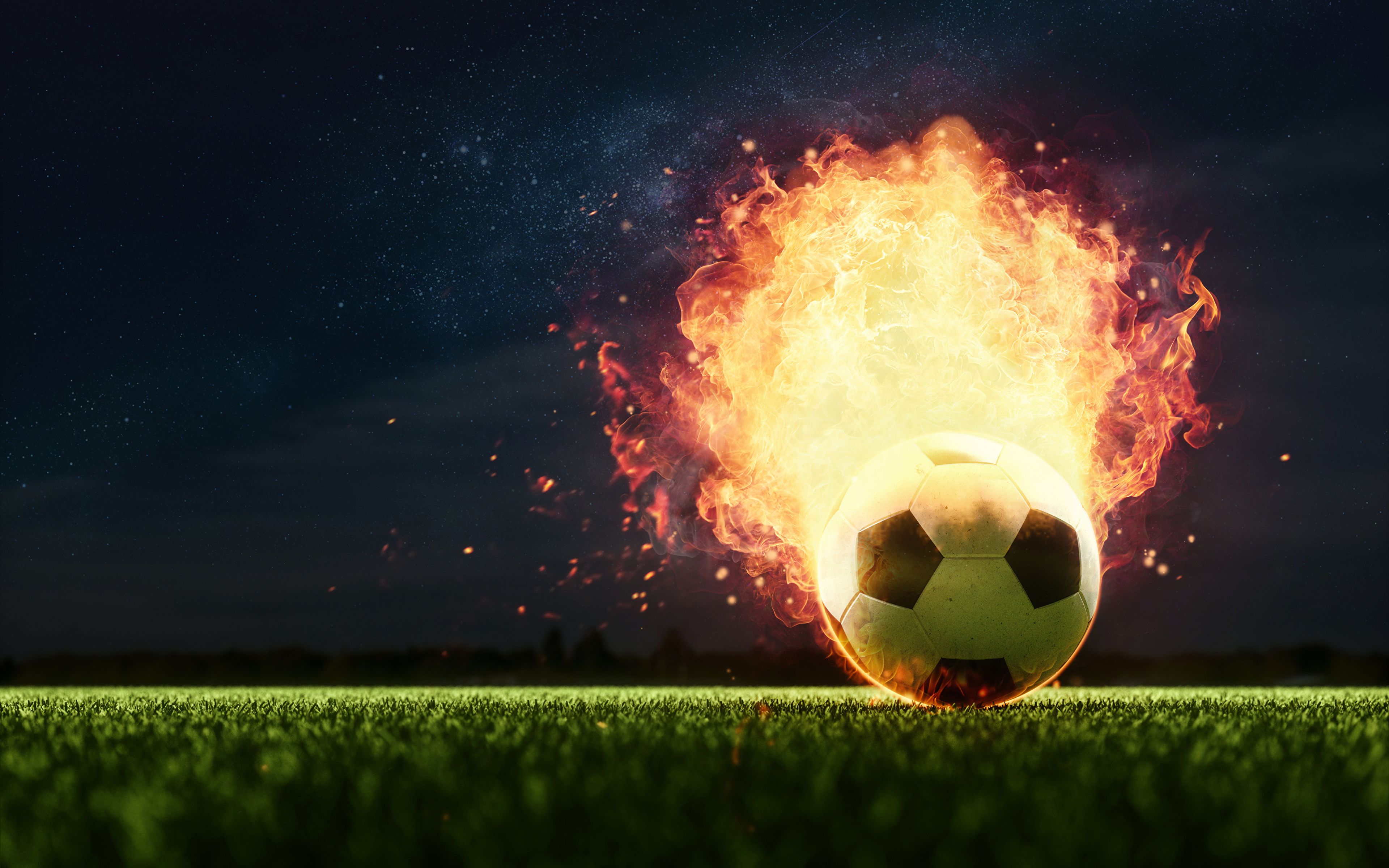 pallone da calcio in fiamme, 3840x2400 Ultra HD, Monitor 4K