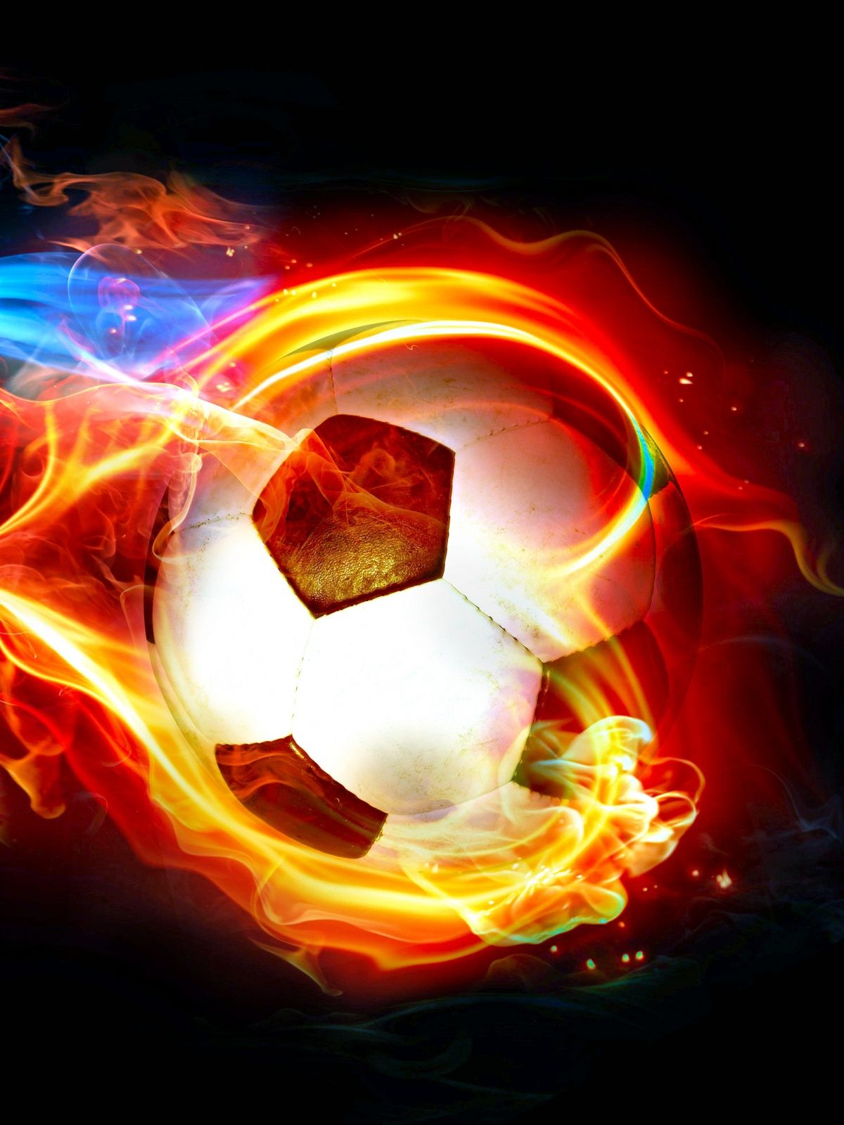 Pallone da calcio in fiamme, 1200x1600 Verticale, Mobile