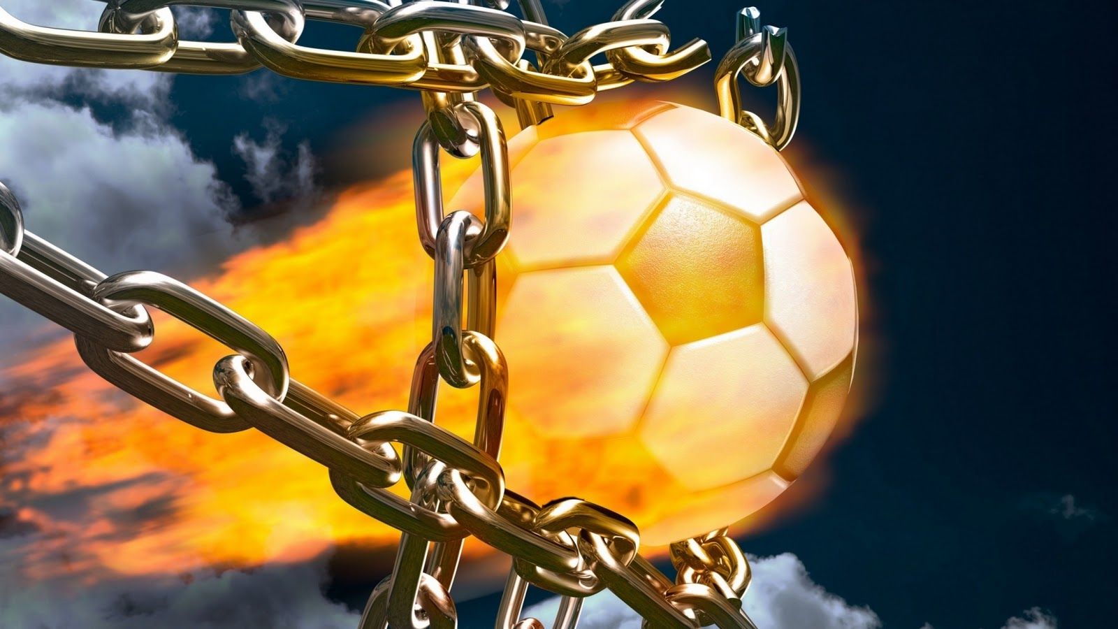 Pallone da calcio in fiamme con catene, 1600x900 HD Ready, Laptop