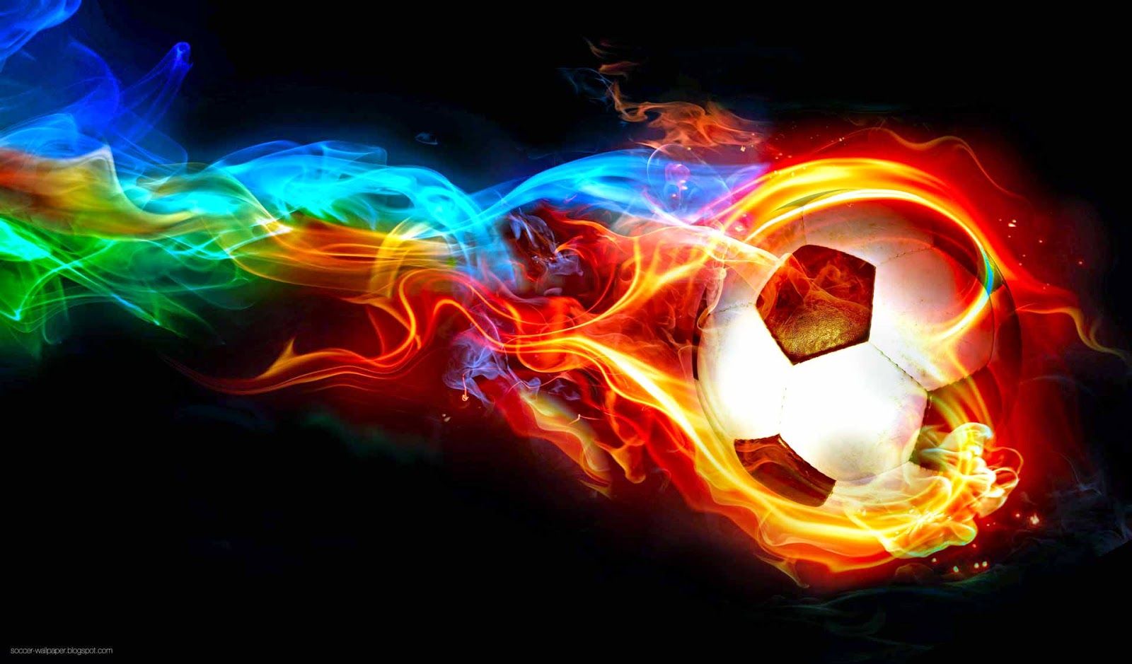 Pallone da calcio in fiamme colorate, 1600x939 HD Ready, Desktop