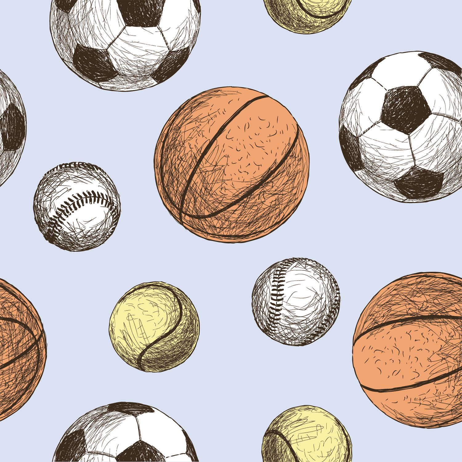 Palloni sportivi disegnati sfondo azzurro, 1500x1500 HD, Desktop