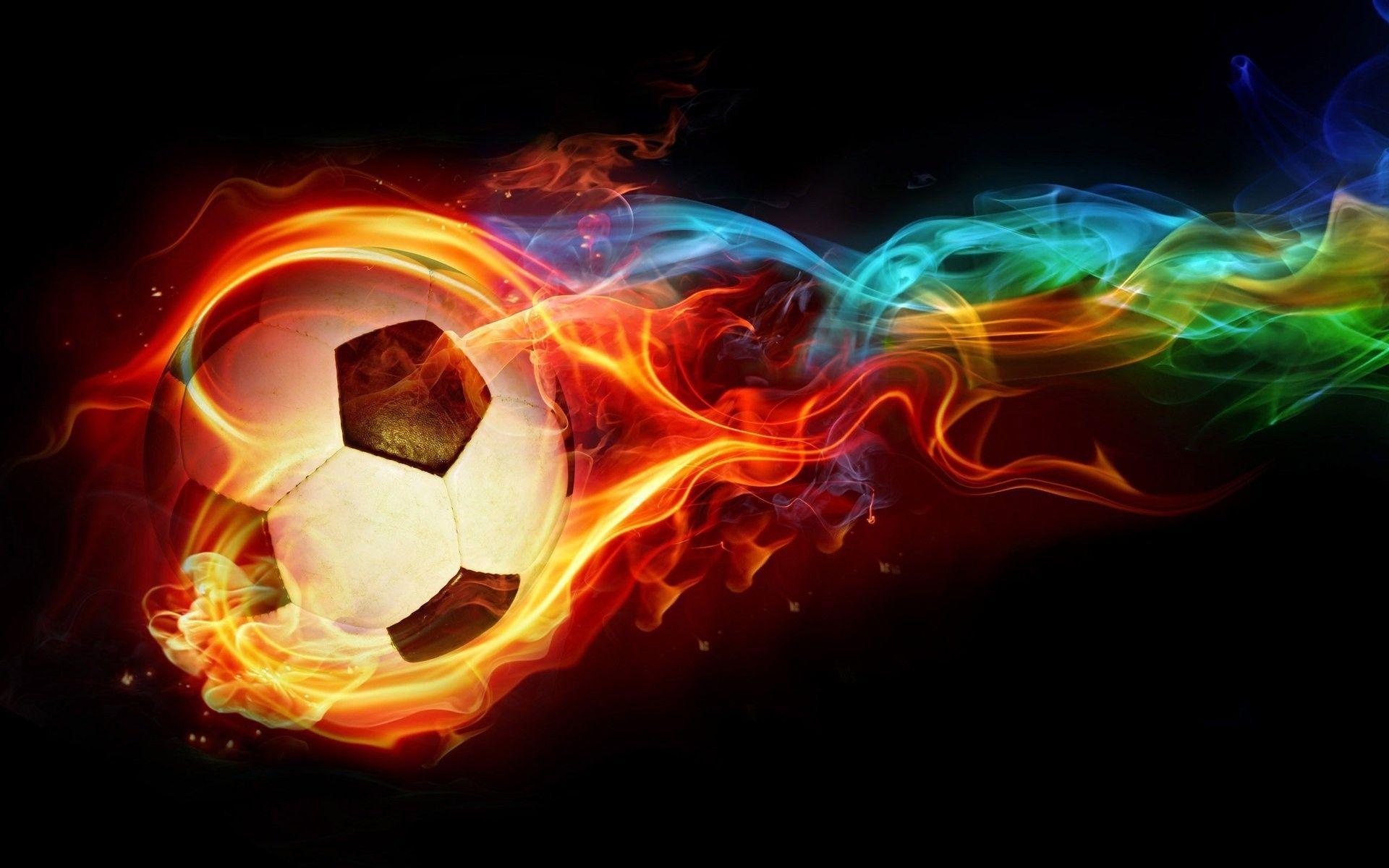 Pallone da calcio con fiamme colorate, 1920x1200 Full HD+ WUXGA, Desktop