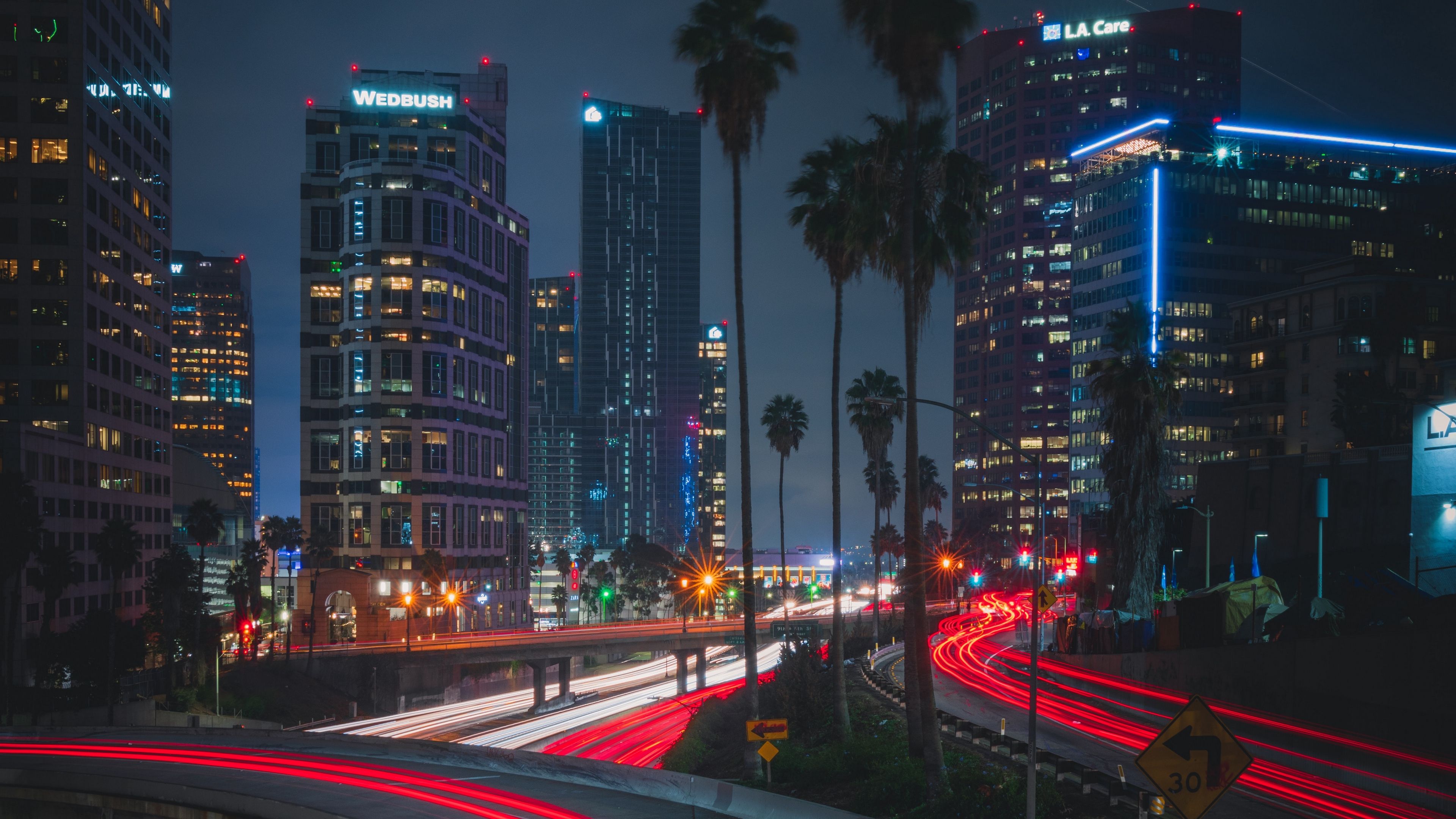 Los Angeles notturna con palme, 3840x2160 4K, Monitor 4K