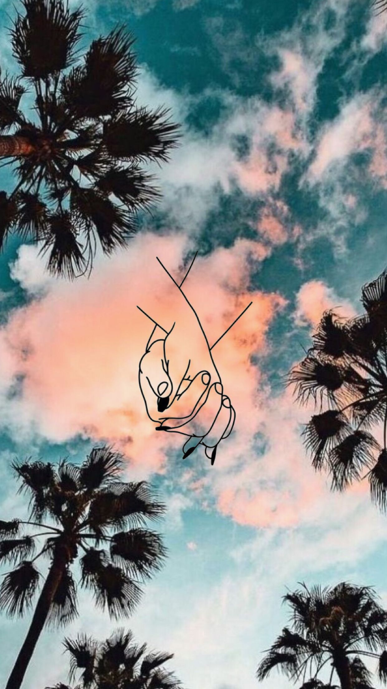 Palme al tramonto con disegno mani, 1242x2208 Full HD Verticale, iPhone Air