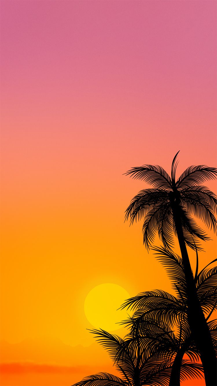 Palme al tramonto arancione rosa, 750x1334 Verticale, iPhone Pro Max