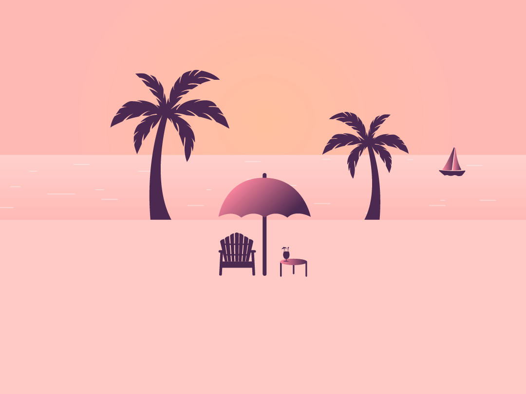 Palme e ombrellone spiaggia tramonto, 1080x810 HD, PC