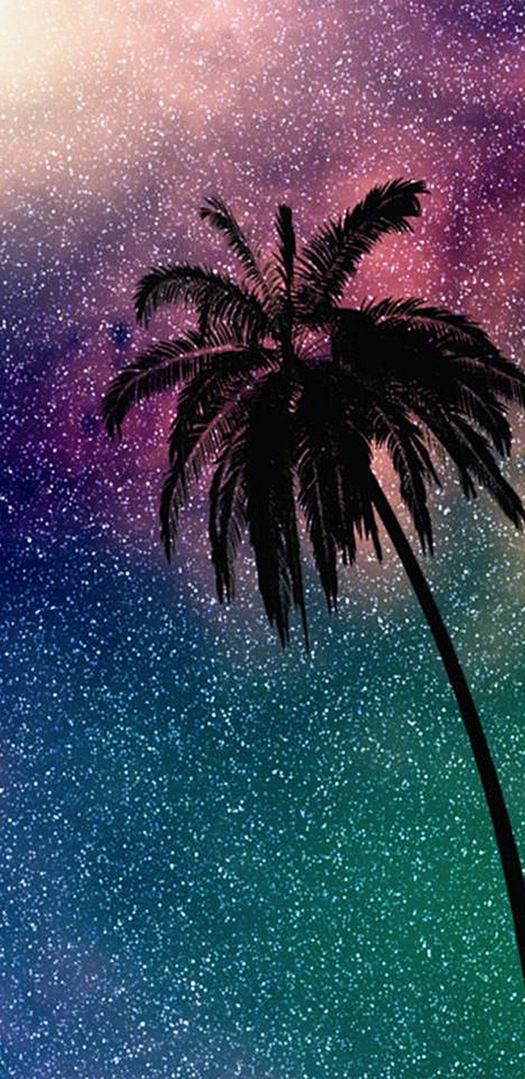 Palma silhouette cielo galassia, 1080x2220 Verticale, Telefono