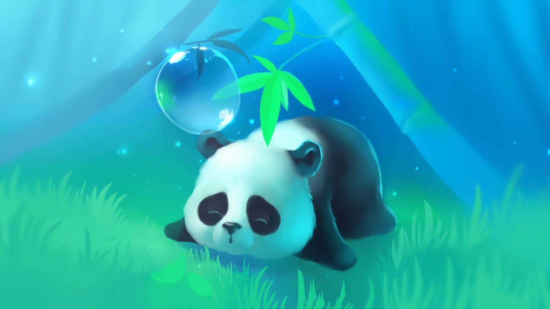 Panda cartone su erba blu, 1920x1080 1080p, PC