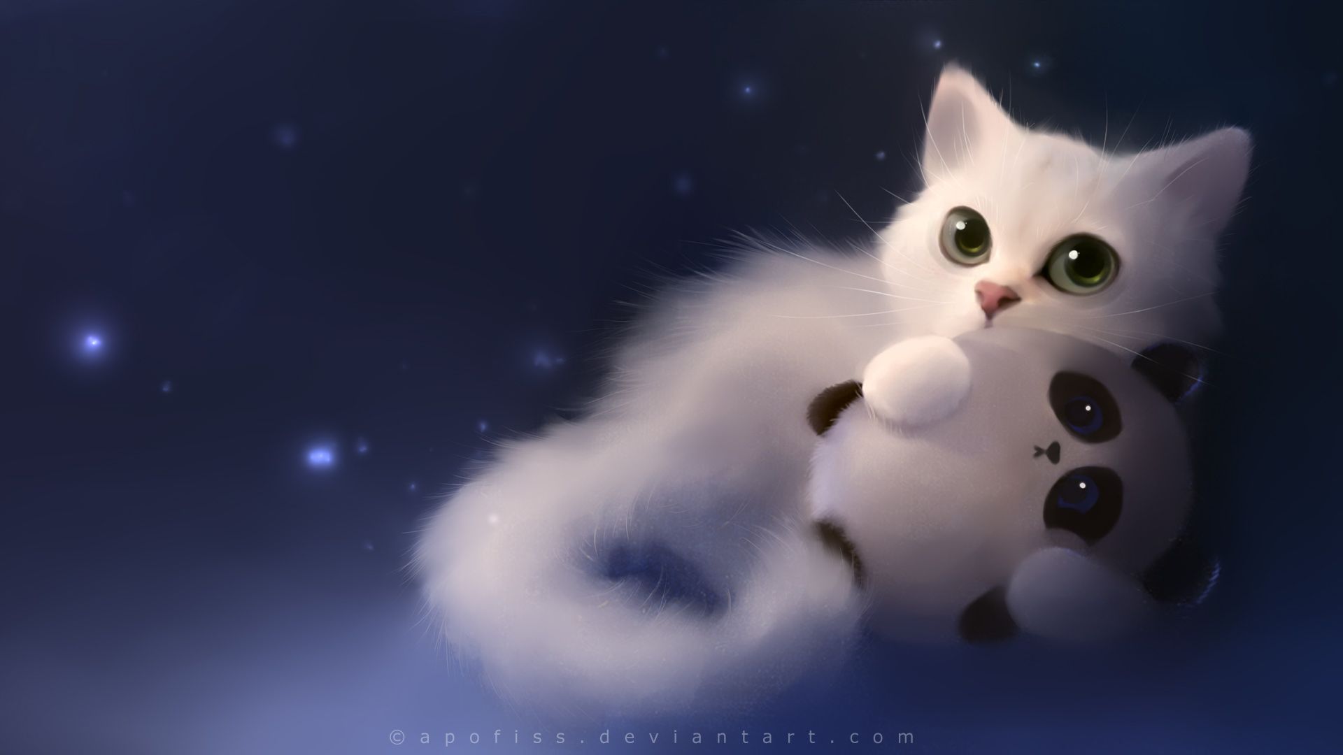 Gattino bianco con peluche panda, 1920x1080 Full HD, PC